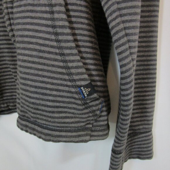 PrAna men's Medium Gray Striped Keller Hooded Zip Up Sweatshirt Light Jacket - Picture 3 of 4